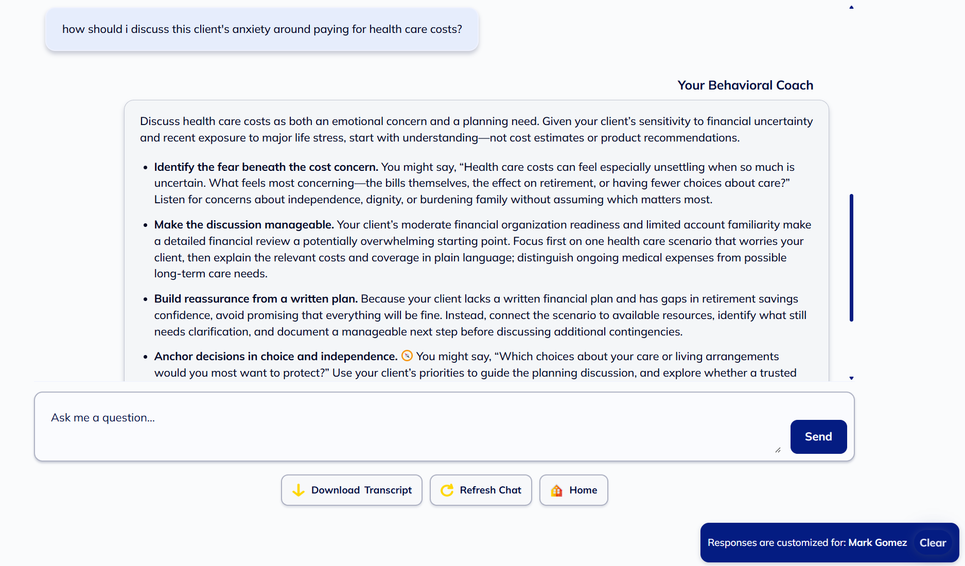 WhealthChat behavioral coach chat session